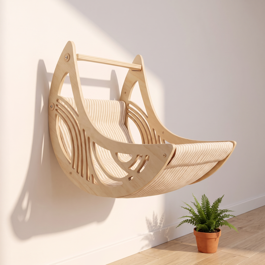 N1 Crescent moon cat wall lounger mounted in a bright cream room