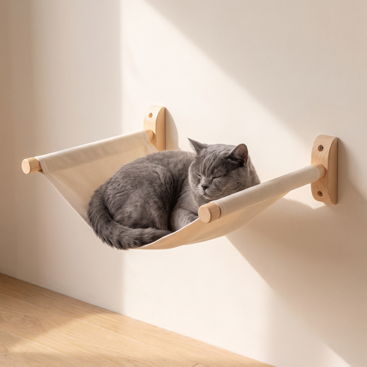 N2 Grey cat asleep in the 53cm canvas cat wall hammock