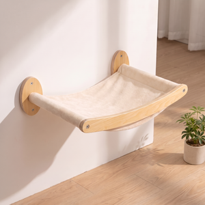 N1 Curved 48cm cat wall lounger mounted in a bright cream room