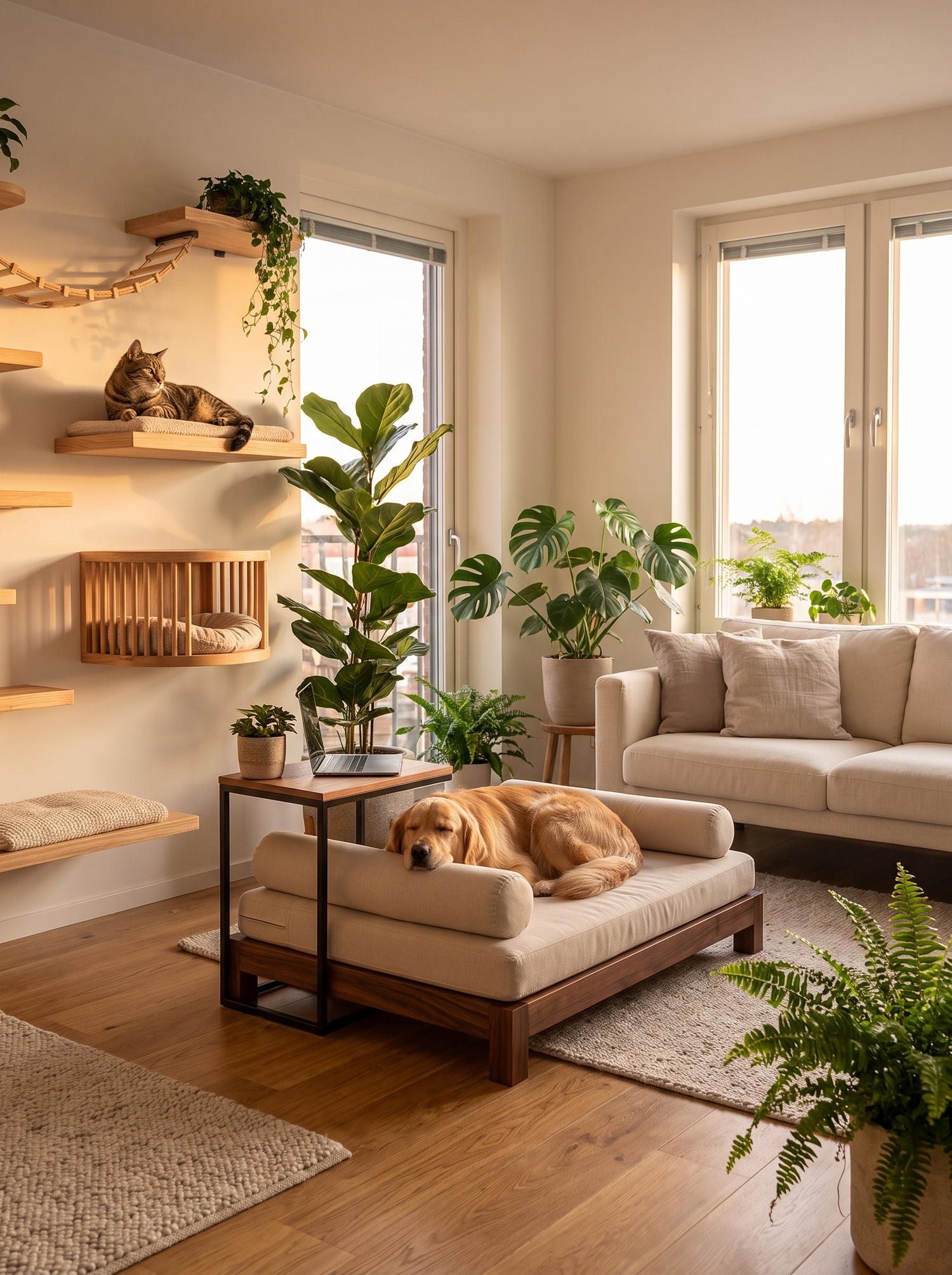 Castle Catalogue cat wall furniture in a warm Scandinavian living room