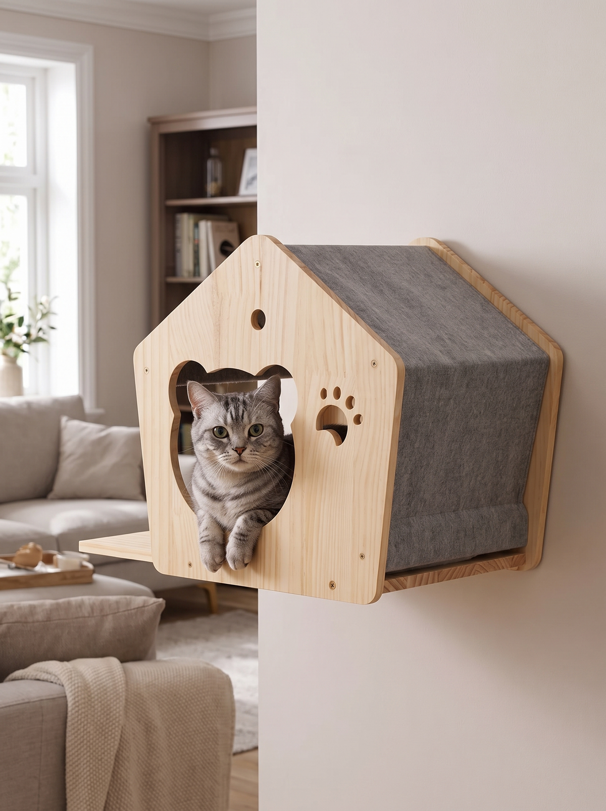 Cat Wall House with Sloped Roof - in use