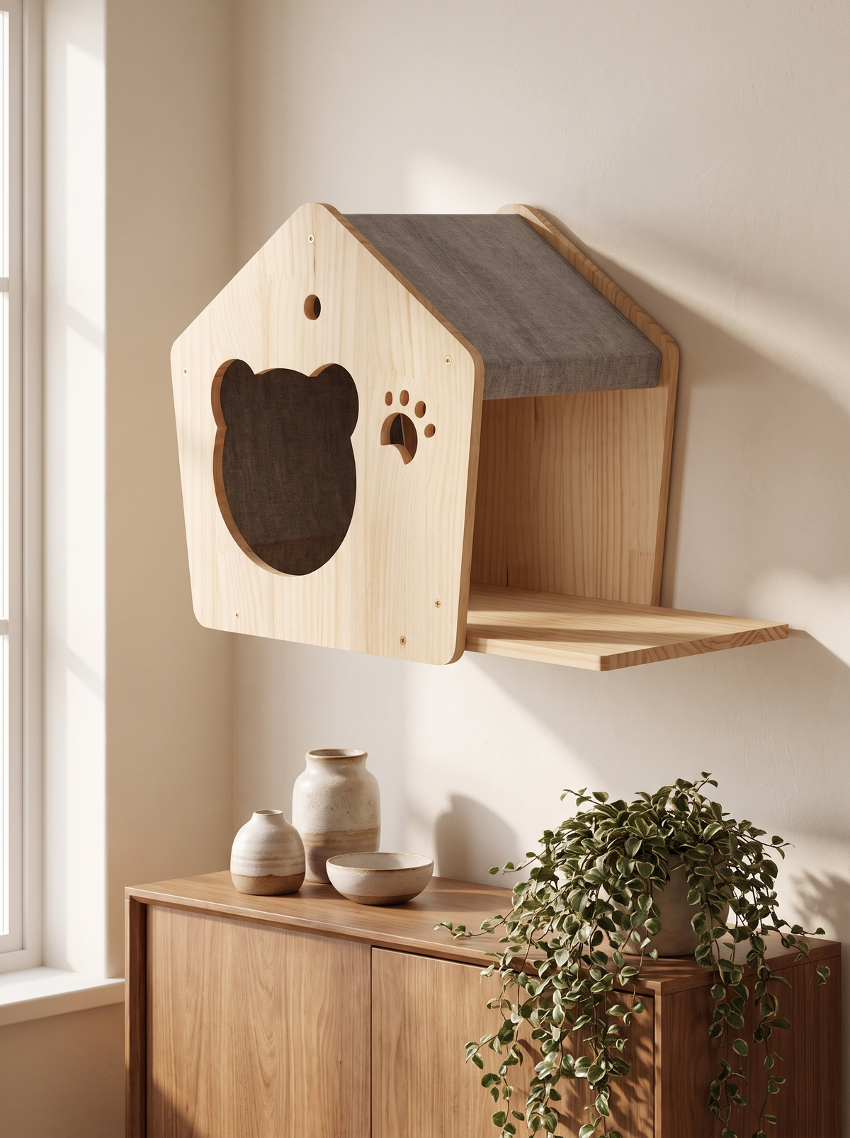 Cat Wall House with Sloped Roof - in the home