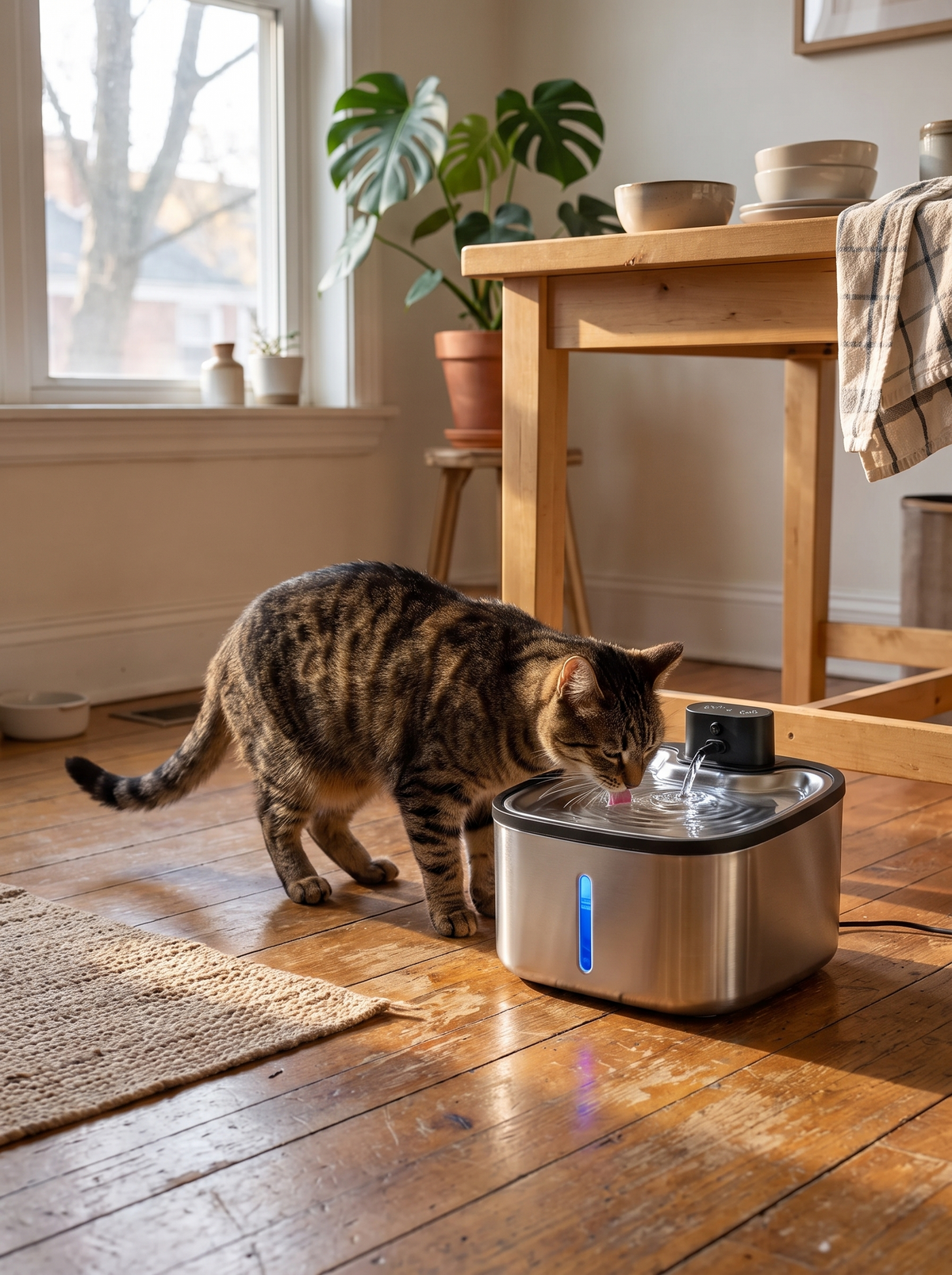 Cat drinking from the cordless 3.5L water fountain