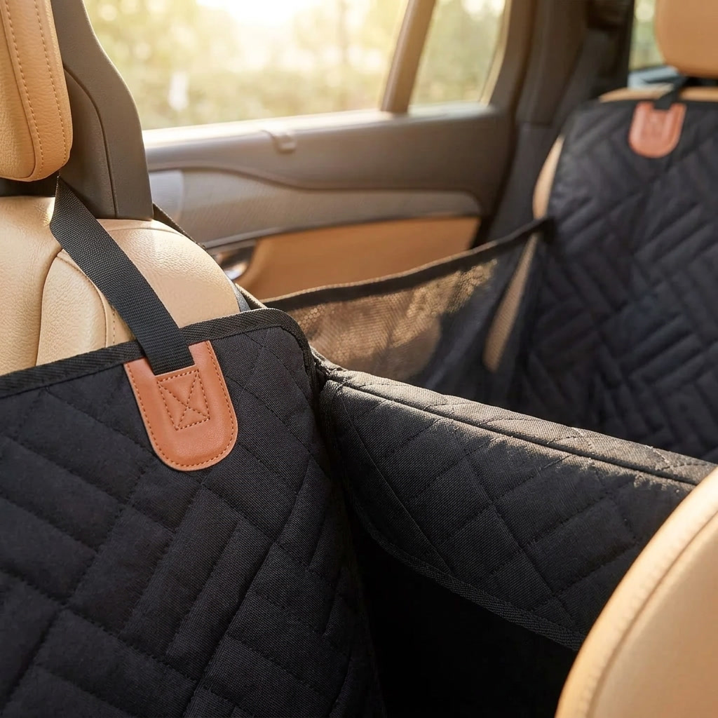 Close-up of quilted waterproof fabric and headrest strap