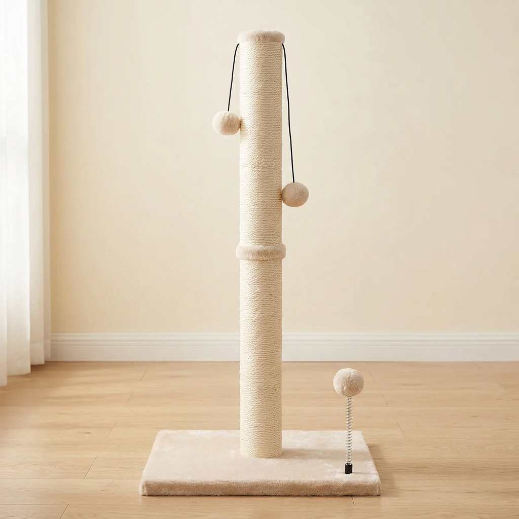 86cm tall sisal cat scratching post front view against warm ivory wall