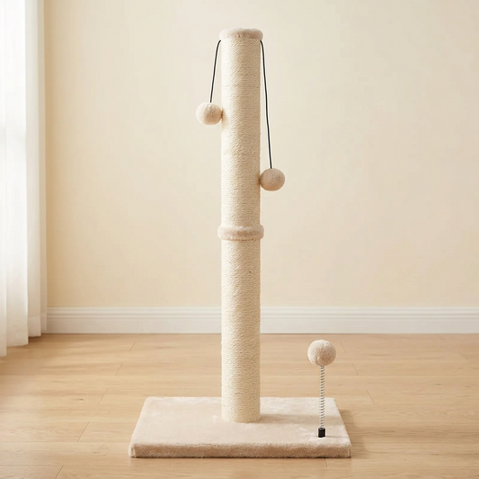 86cm tall sisal cat scratching post front view against warm ivory wall