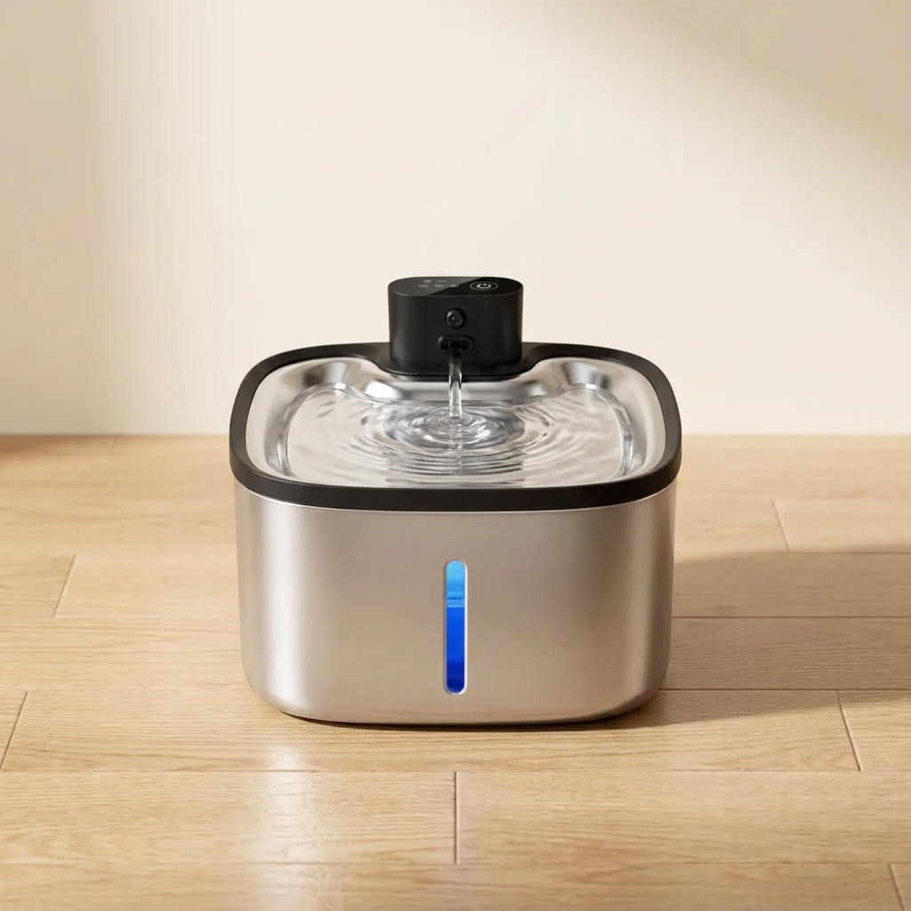 Cordless 3.5L cat water fountain on a light oak floor