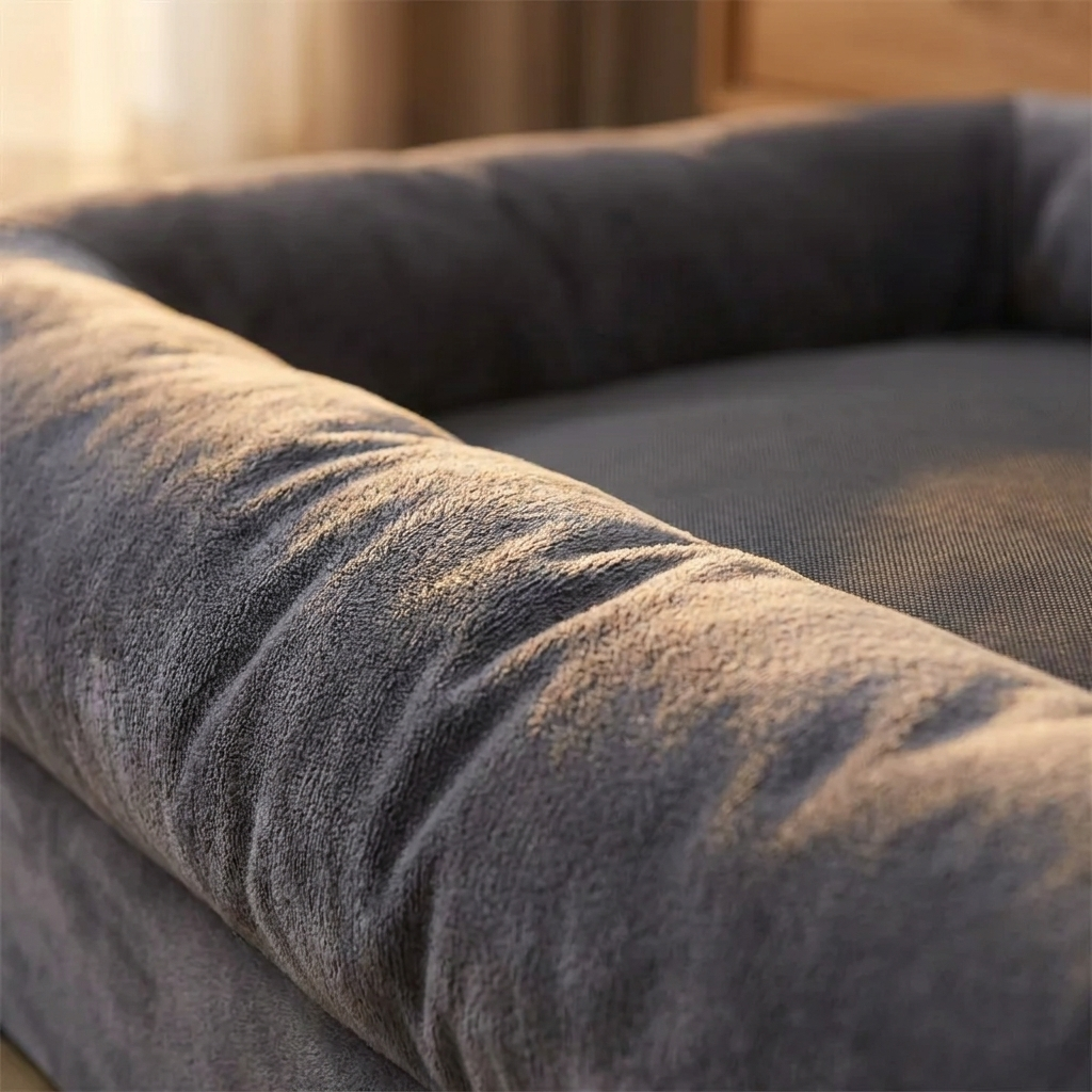 Close up of the raised edge and fabric of the large dog bed