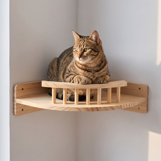 Corner Cat Wall Shelf - cat using it
