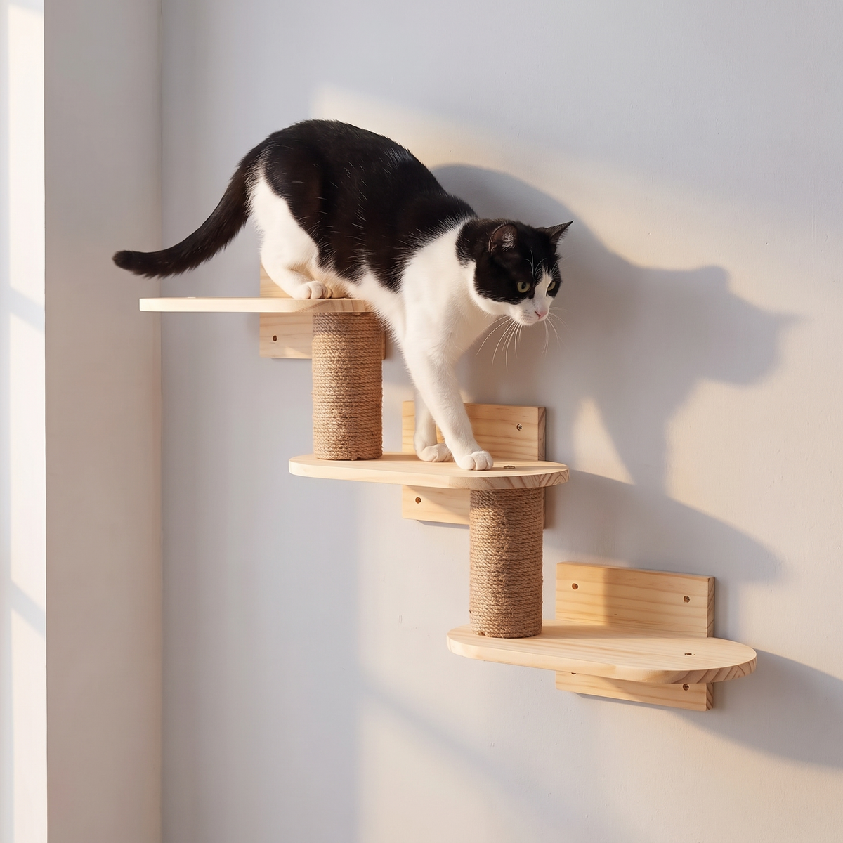 Triple Step Cat Wall Ladder - cat using it