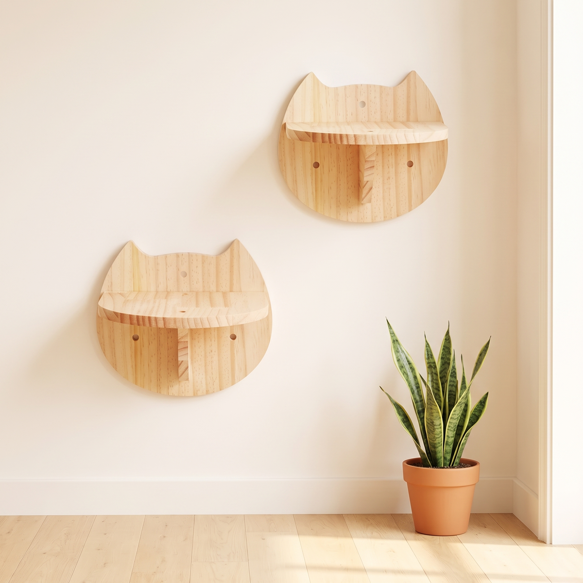 Cat Face Wall Steps, Set of 2 - in a bright British living room