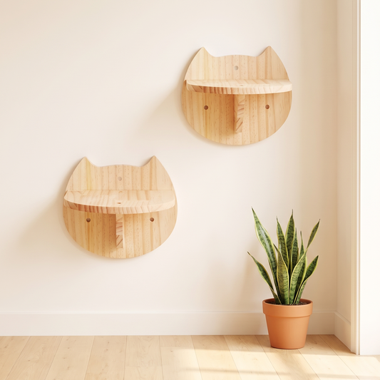 Cat Face Wall Steps, Set of 2 - in a bright British living room