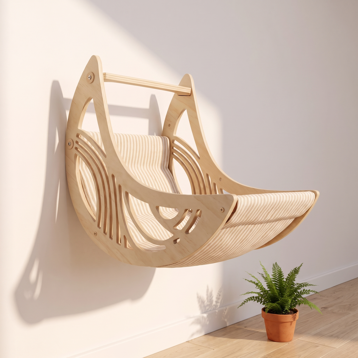 N1 Crescent moon cat wall lounger mounted in a bright cream room