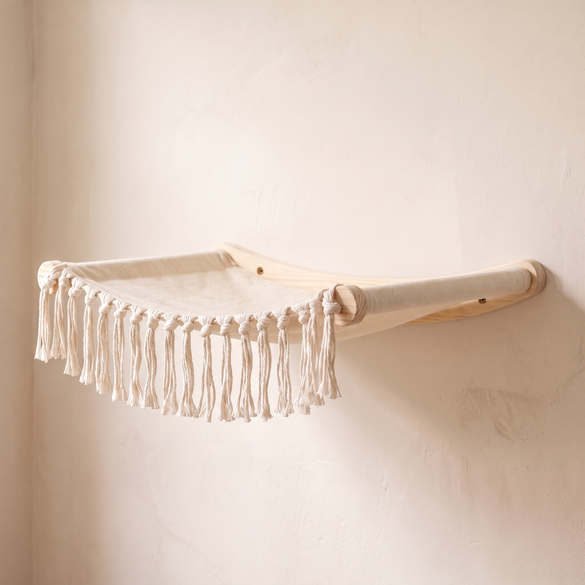 N3 Boho macrame cat wall hammock three quarter product view