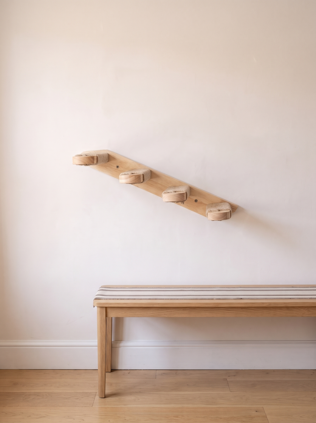 K30B 40cm sisal cat wall bridge steps mounted above a slim oak hall bench