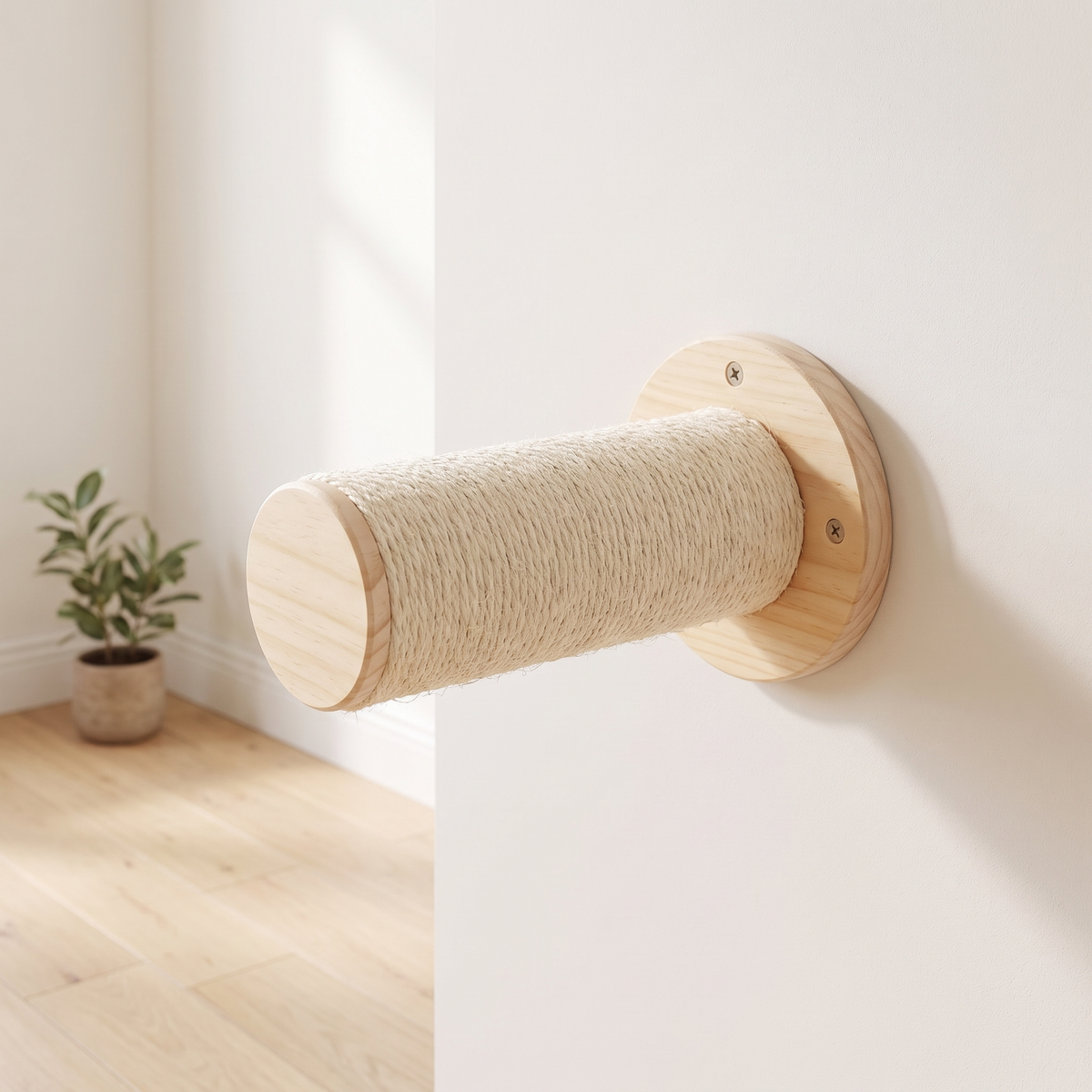 N1 Single sisal cat wall step mounted in a bright cream room