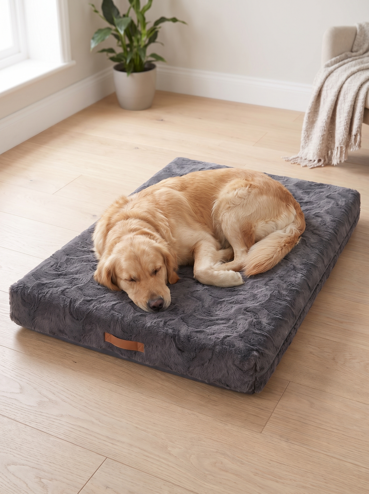 K00A Golden retriever asleep on the flat orthopaedic foam dog mattress