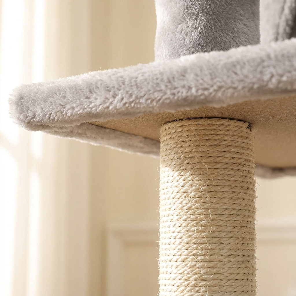 Macro detail of the sisal wrapped scratching post