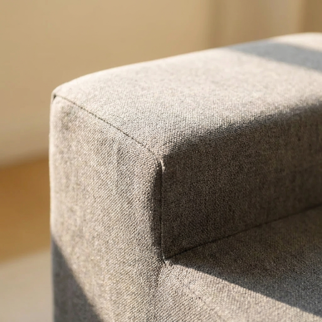 Macro detail of the washable cover fabric on the pet stairs