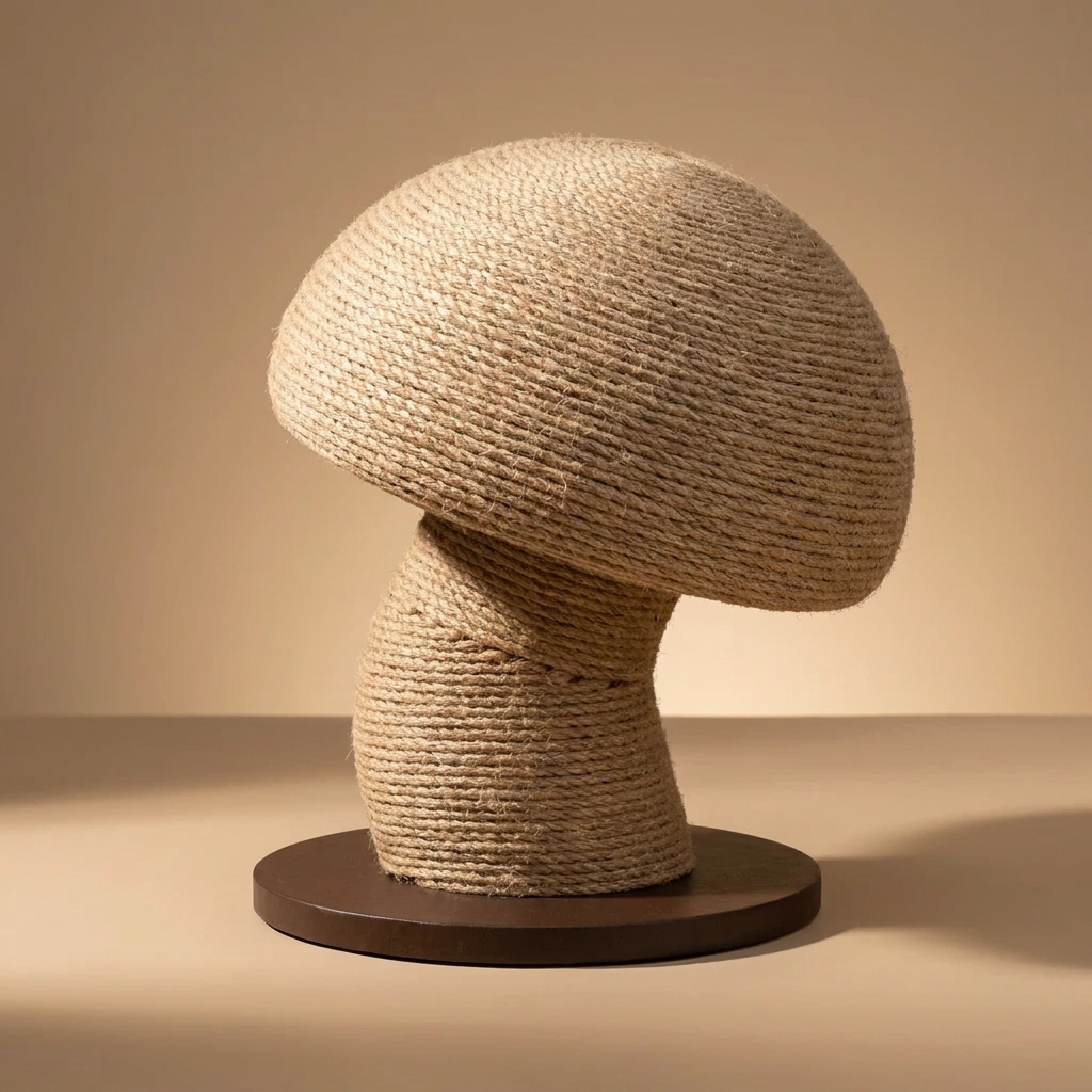 Three-quarter studio view of the mushroom sisal cat scratcher
