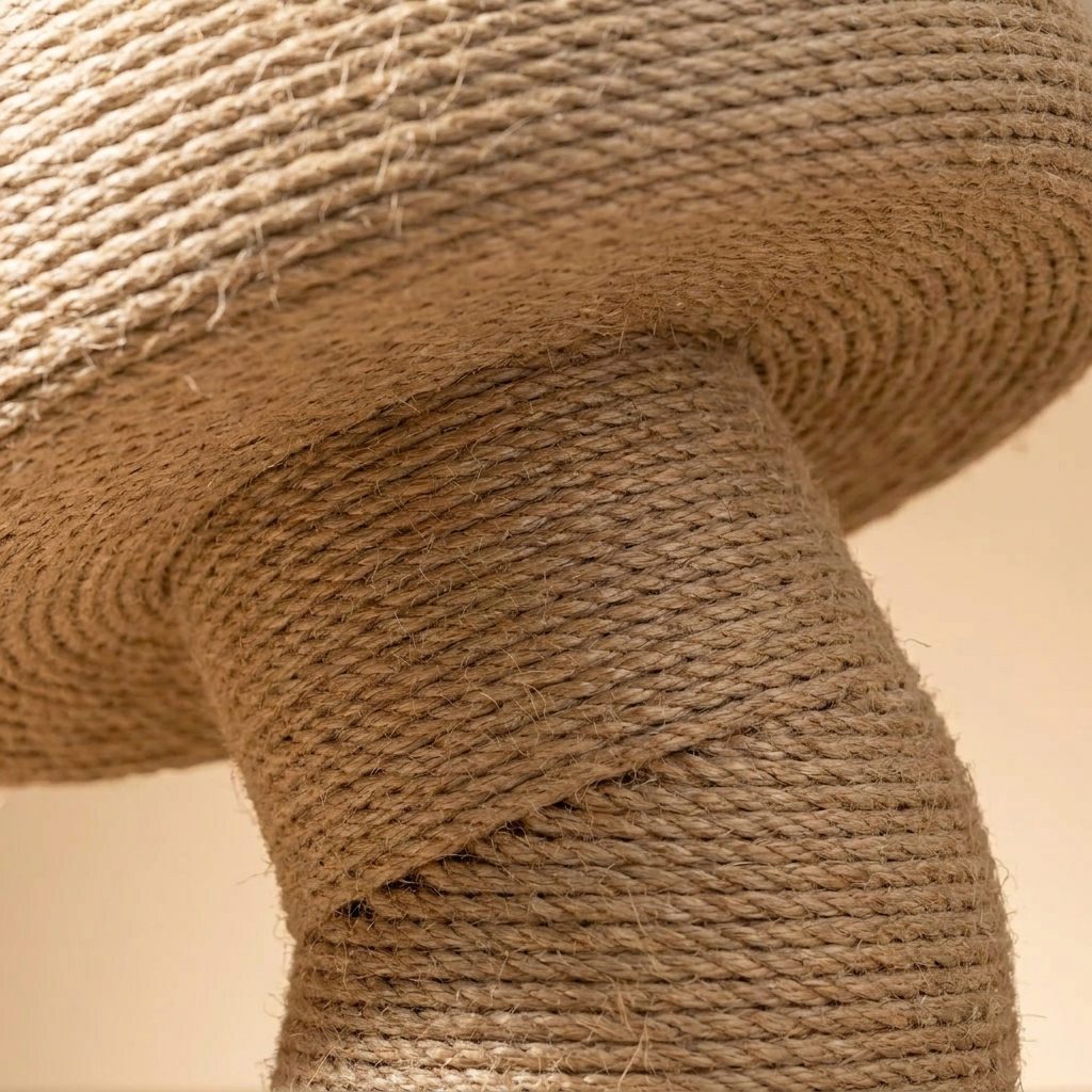 Macro detail of the sisal rope coils where the cap meets the stem