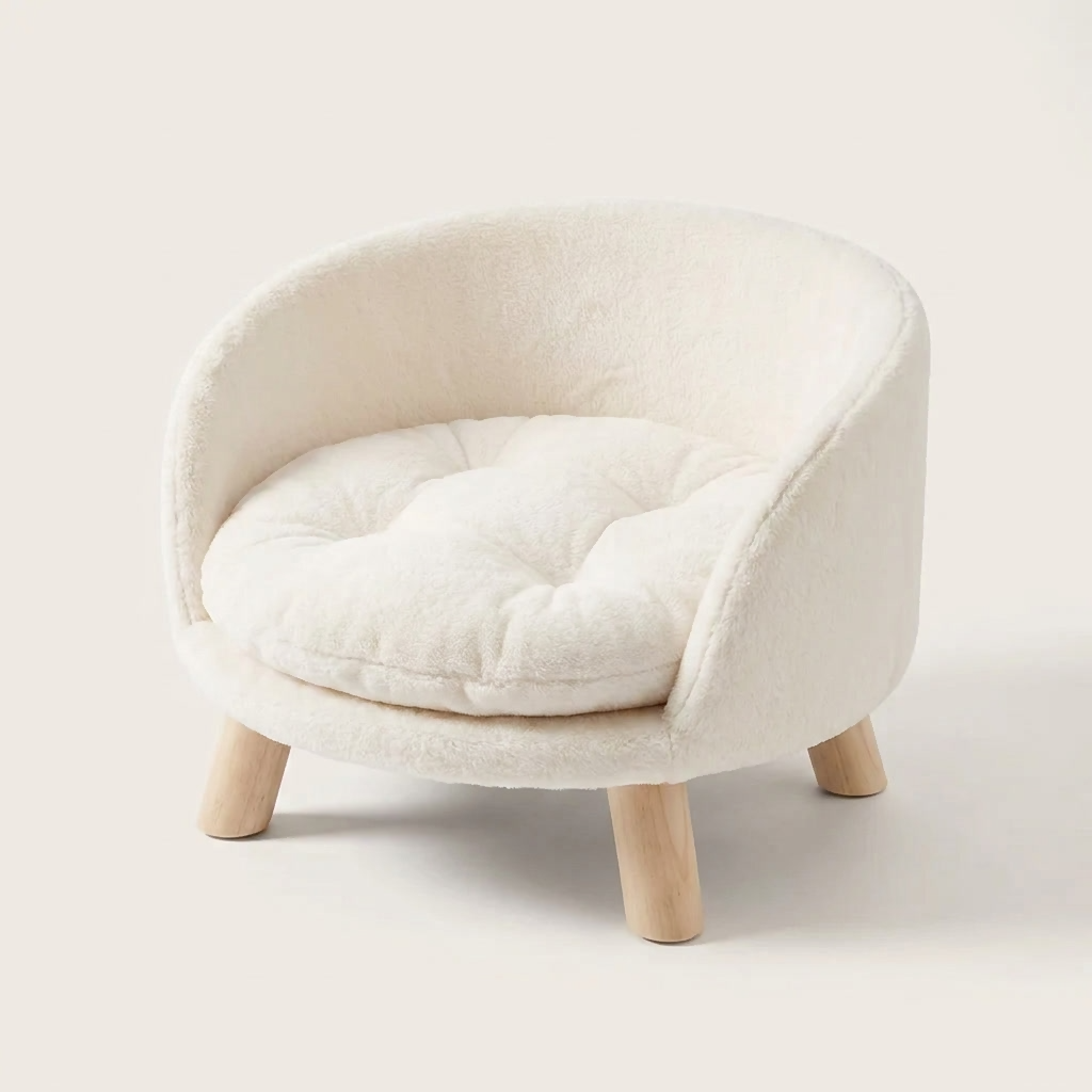 Studio view of the round cat nesting chair bed with its tufted cushion