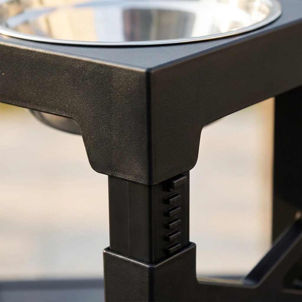 Close detail of the telescopic leg showing the height adjustment notches