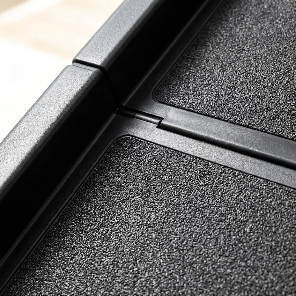 Close detail of the gritted anti slip walking surface and the raised side lip