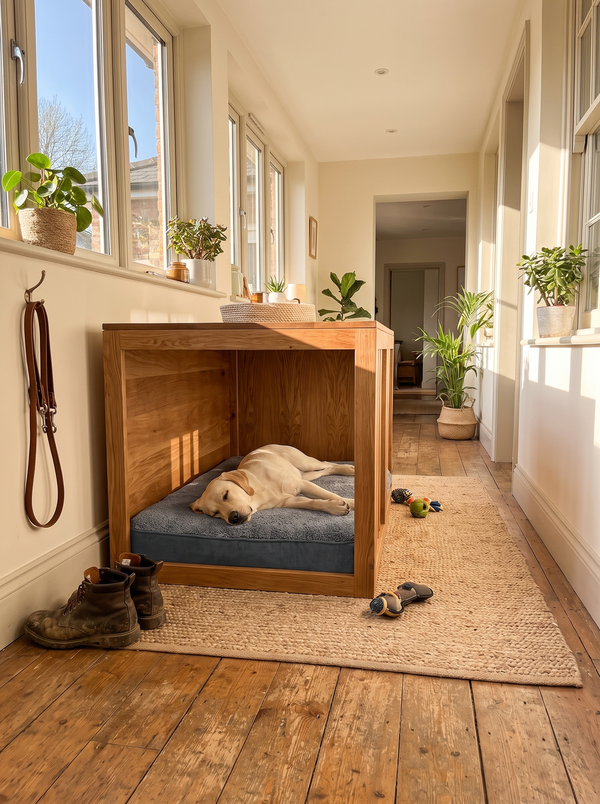 Large dog asleep on the jumbo orthopedic crate mattress