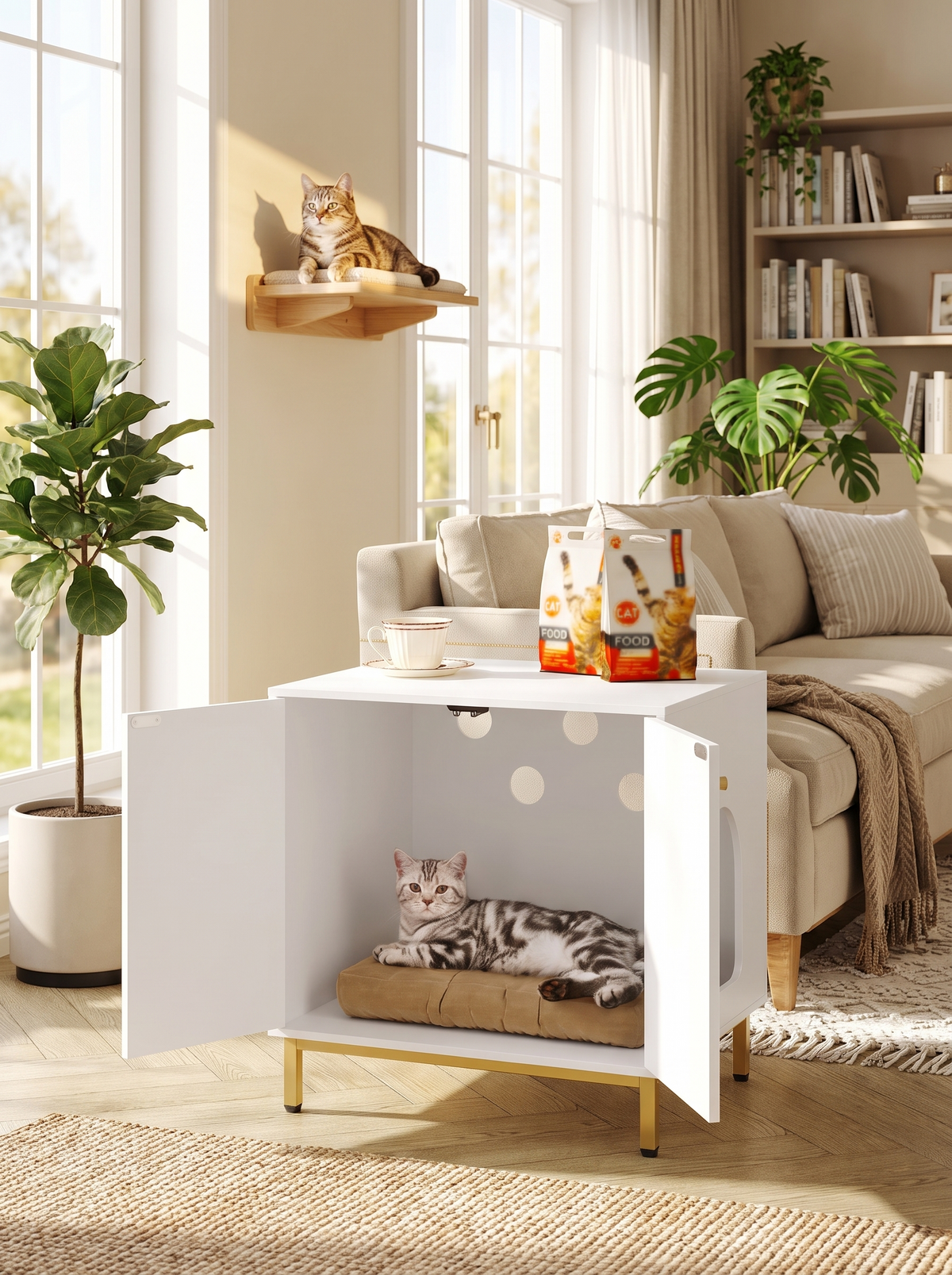 Litter side table standing on tall legs in bright living room